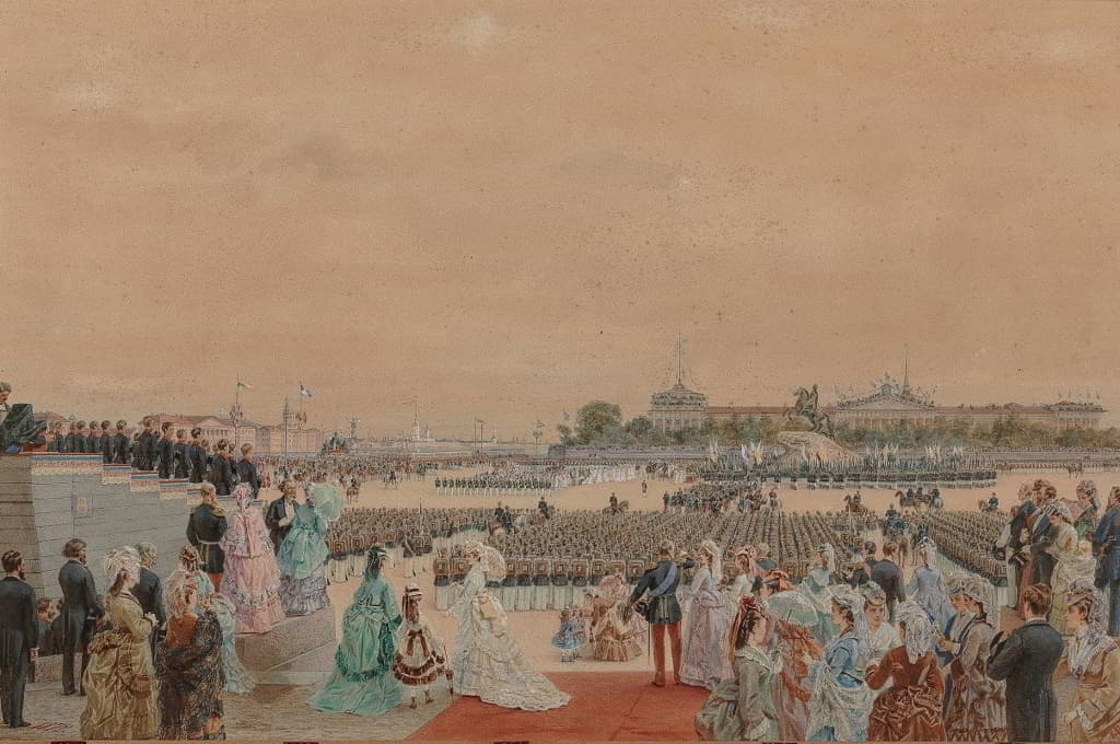 1872年5月30日，圣彼得堡参议院广场举行的庆祝彼得一世诞辰200周年（1672-1725年）的庄严仪式