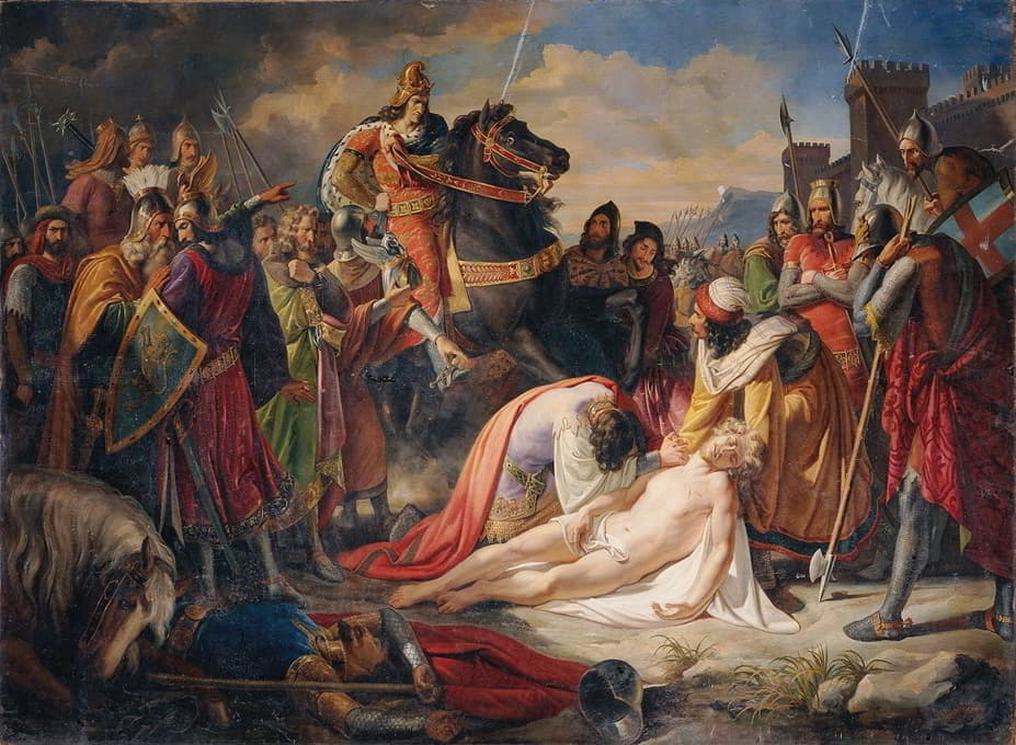 26日贝尼文战役后，卡尔·冯·安茹在曼弗雷德的尸体上。1266年2月