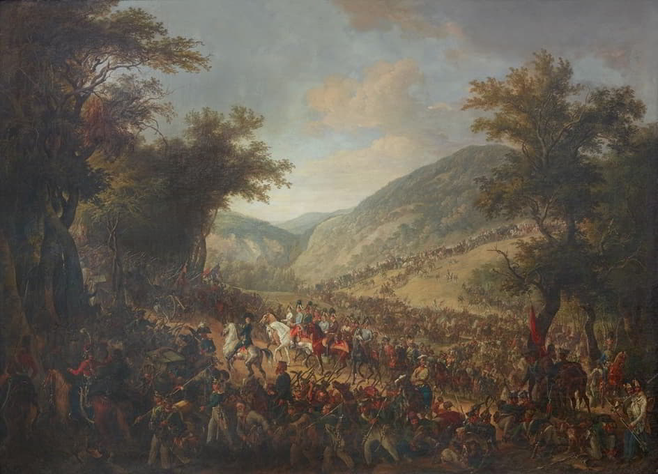 Johann Nepomuk Höchle - Die verbündeten Heere, Kaiser Franz I. (II.) von Österreich mit dem Kronprinzen Ferdinand an der Spitze, überschreiten im Juli 1815 die Vogesen
