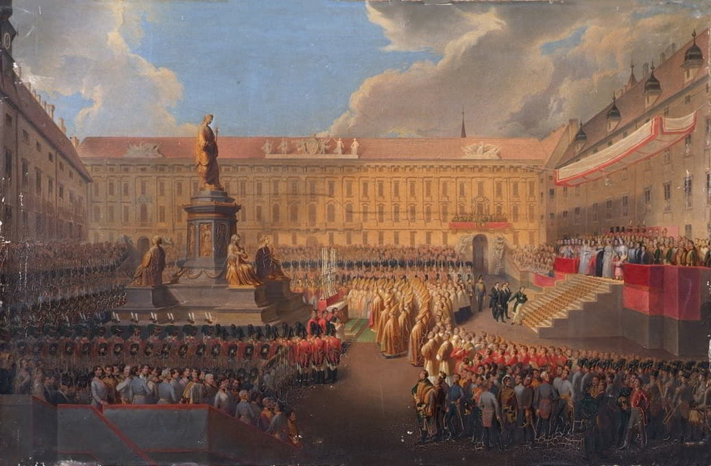Leopold Bucher - Enthüllung des Denkmals für Kaiser Franz I. von Österreich am 19. Juni 1846 auf dem Wiener Franzensplatz