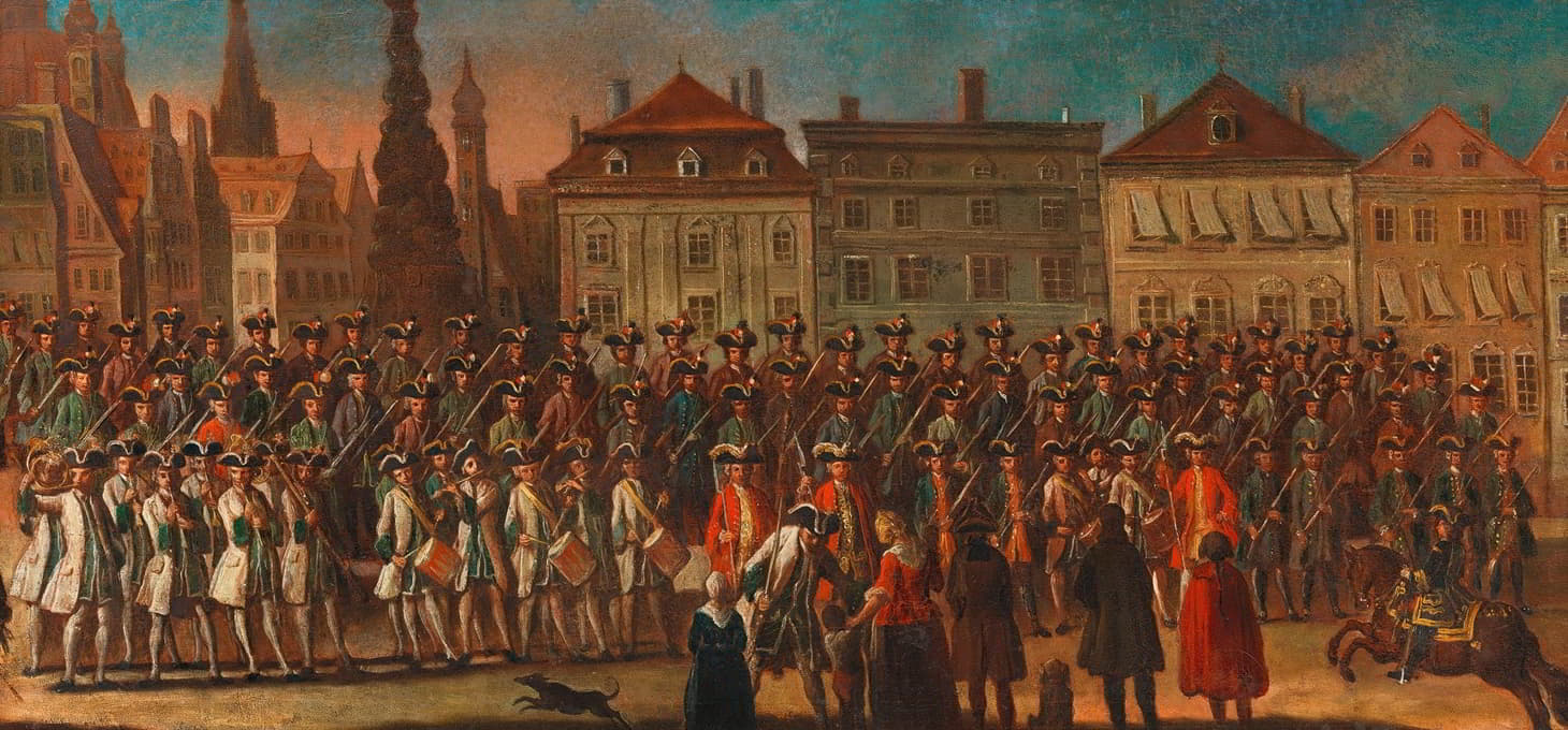 Anonymous - Parade des Wiener Bürgermilitärs auf dem Graben am 27. Oktober 1745 anlässlich der Rückkehr Kaiser Franz’ I. und Maria Theresias von der Kaiserkrönung in Frankfurt