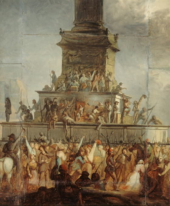 1848年2月24日，在巴士底狱广场，路易·菲利普的王位被点燃。
