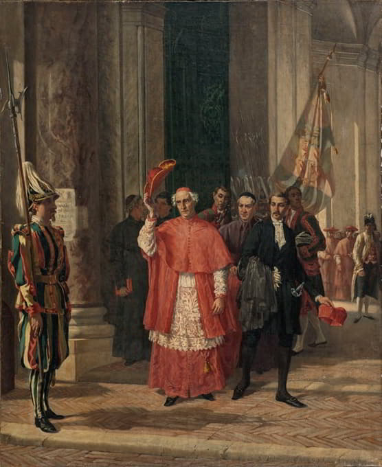 Auguste Dutuit - Cardinaux sortant du Vatican par la porte des Suisses, après une audience du Saint-Père