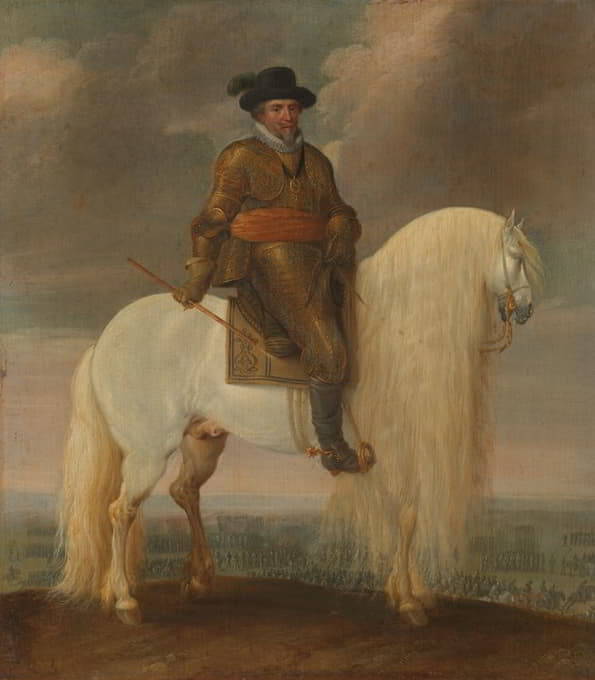 Pauwels van Hillegaert - Prince Maurits astride the white Warhorse presented to him after his Victory at Nieuwpoort