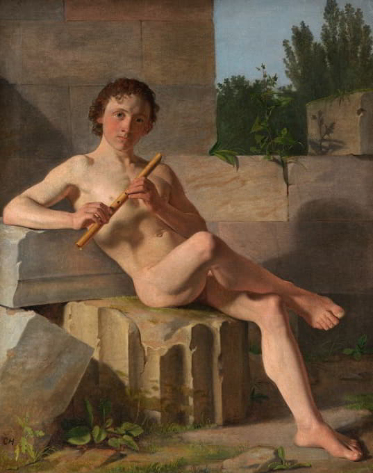 Constantin Hansen - A Male Model Playing Flute