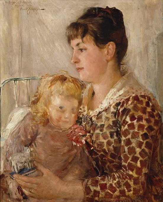 母亲和孩子。艺术家艾伦·奥斯特林德的妻子和女儿