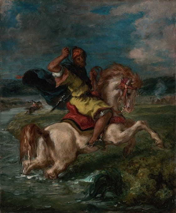 Eugène Delacroix - Moroccan Horseman Crossing a Ford