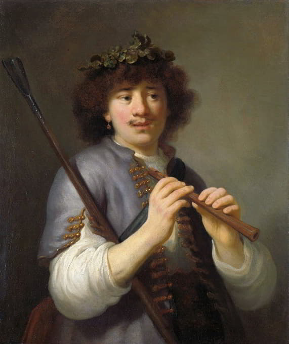 伦勃朗作为一个带着棍棒和长笛的牧羊人
