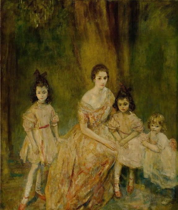 Ambrose McEvoy - Portrait Of Madame Gandrillas And Her Children, Marie-Rose, Carmen And Juana