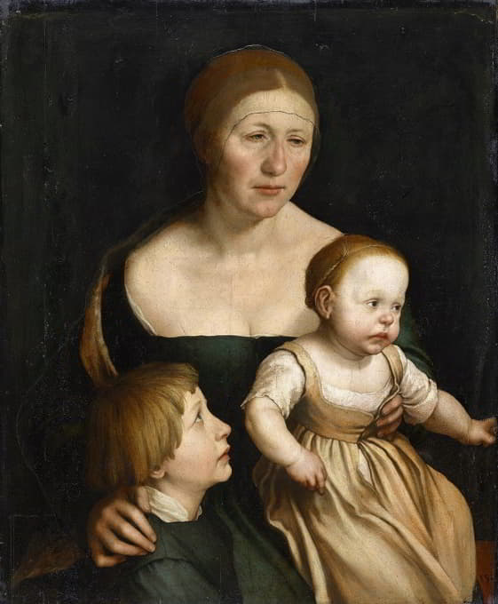 Hans Holbein The Elder - Portrait Of The Artist’s Wife With The Two Oldest Children, Around 1528