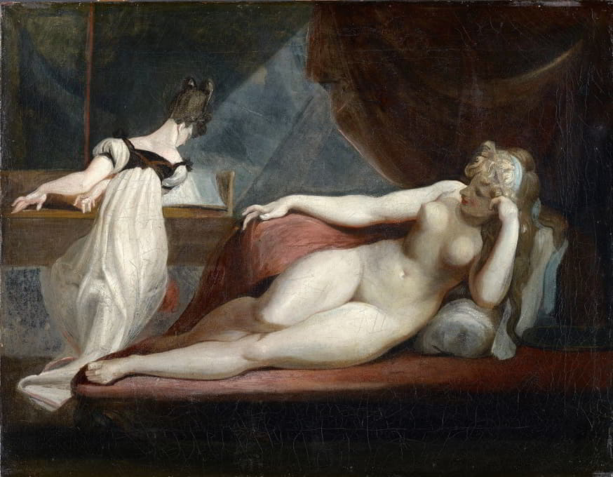 裸体躺着，女人在钢琴前