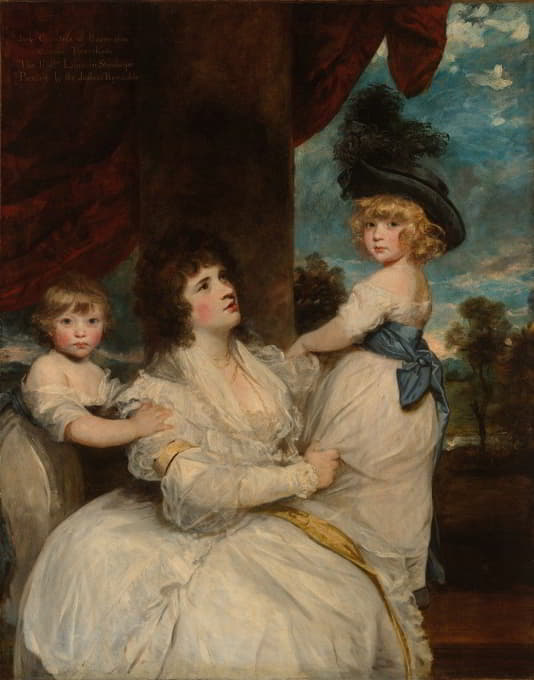 哈灵顿伯爵夫人简及其儿子彼得森子爵和尊敬的林肯·斯坦霍普的画像