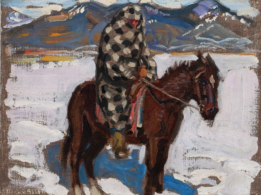 雪中骑马的印第安人