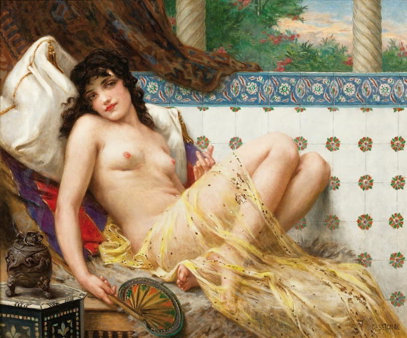 Guillaume Seignac - Odalisque With The Fan