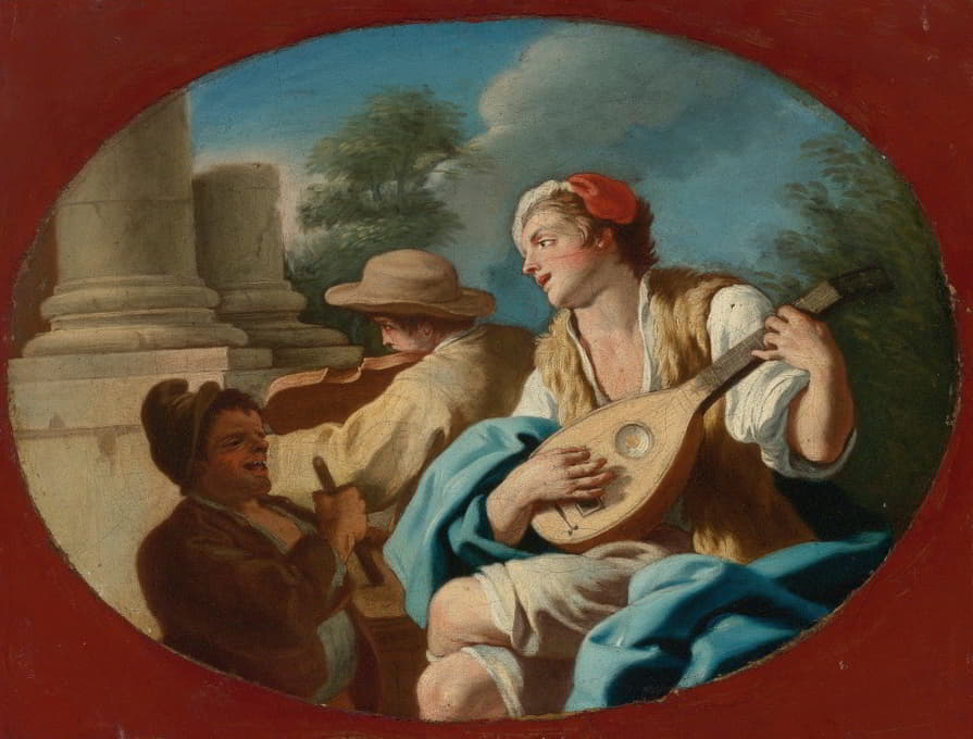 Pietro Bardellino - A Young Man Playing The Lute With Others Playing A Violin And A Rommelpot