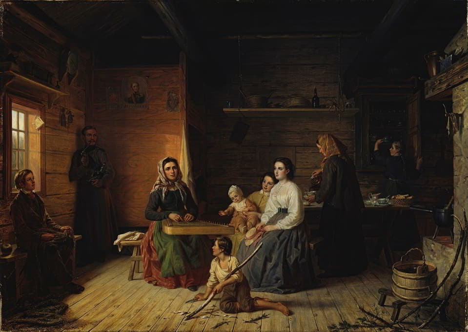Robert Wilhelm Ekman - Kreeta Haapasalo Playing The Kantele In A Peasant Cottage