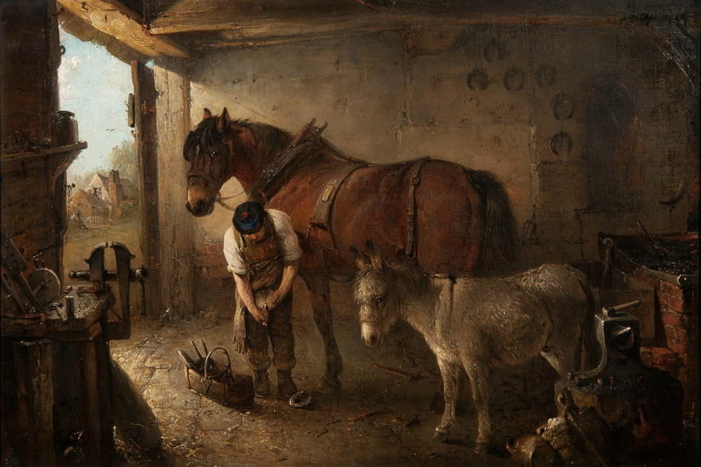 Edward Robert Smythe - A Farrier Shoeing A Plough Horse