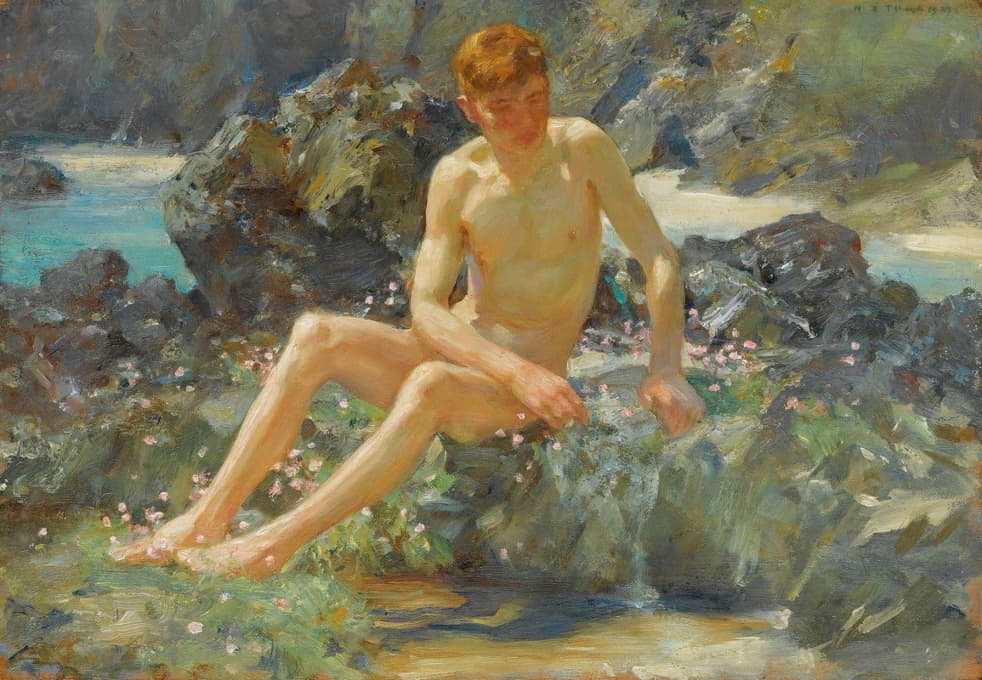 Henry Scott Tuke - Nude On The Rocks