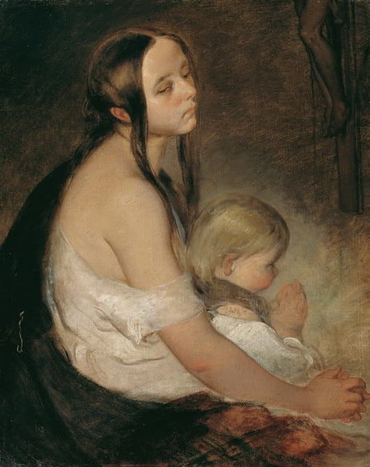 Peter Fendi - Mother With Child Under The Crucifix