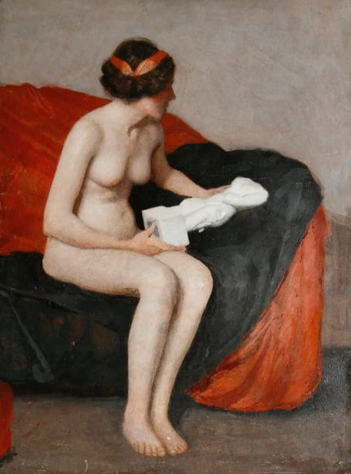 William McGregor Paxton - Seated Nude With Sculpture