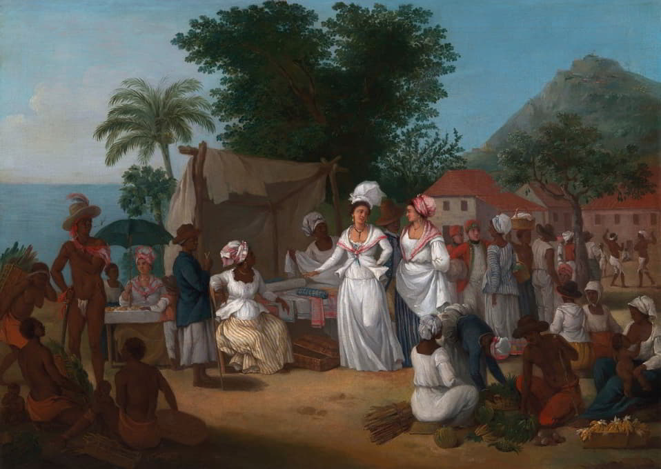 Agostino Brunias - A Linen Market With A Linen-Stall And Vegetable Seller In The West Indies