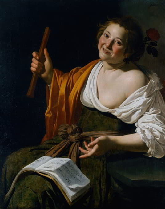 Jan Van Bijlert - Girl with a flute