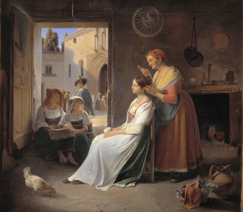 Albert Küchler - A Young Italian Woman being Adorned by her Mother