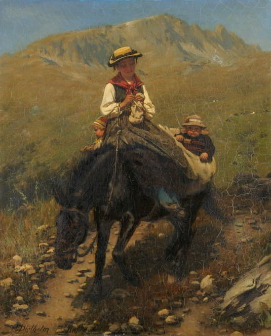 Carl Diethelm Meyer - Woman of the Valais with Two Children on a Mule