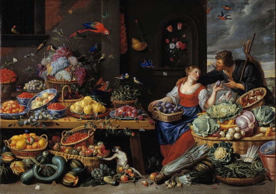 Jan Van Kessel The Elder - Fruit and Vegetable Market with a Young Fruit Seller