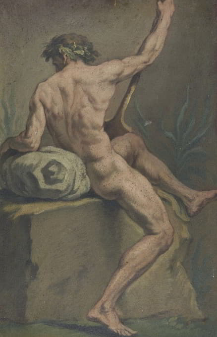 Josef Neher - Akt eines sitzenden Mannes, halb vom Rücken gesehen