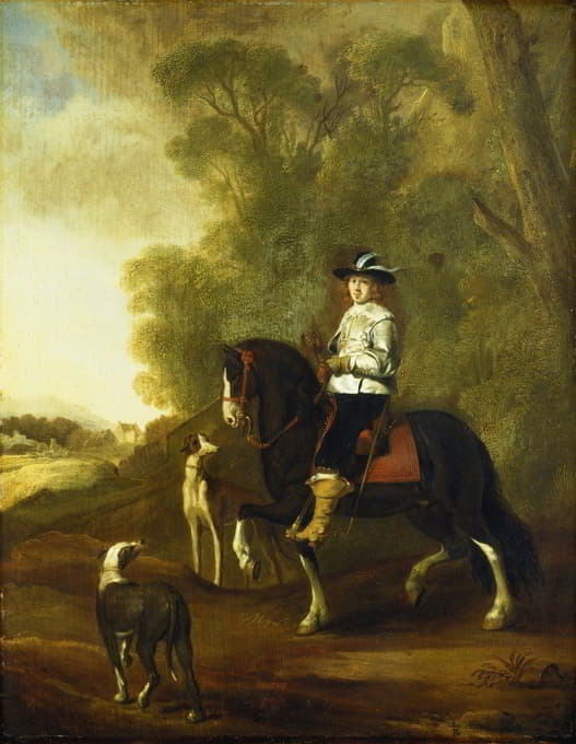 一个骑着两只狗的骑手的画像