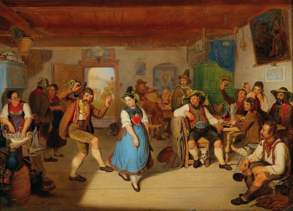 Anton Alois Kirchebner - A Tyrolean Tavern, In The Background Andreas Hofer Seated At A Table