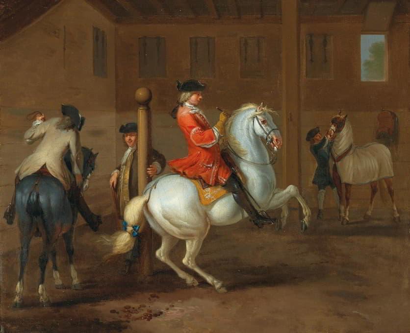 Johann Georg de Hamilton - A Cavalier On A Gray Horse In A Riding School