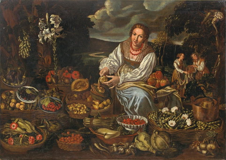Vincenzo Campi - A Fruit And Vegetable Seller, Surrounded By Her Wares