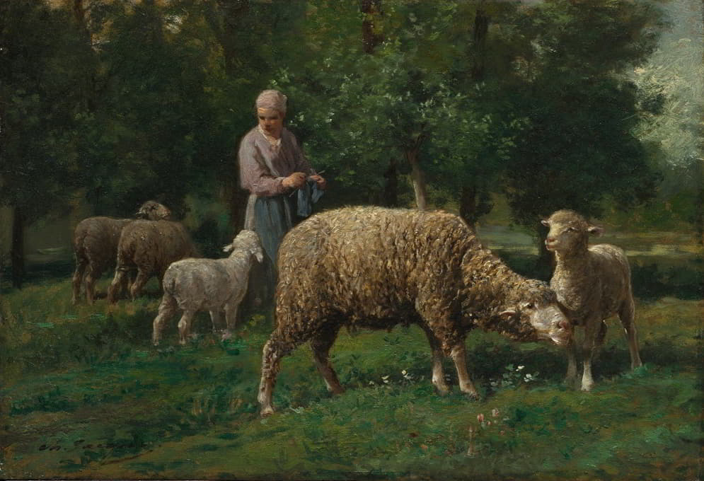 Charles Emile Jacque - Shepherdess with Sheep