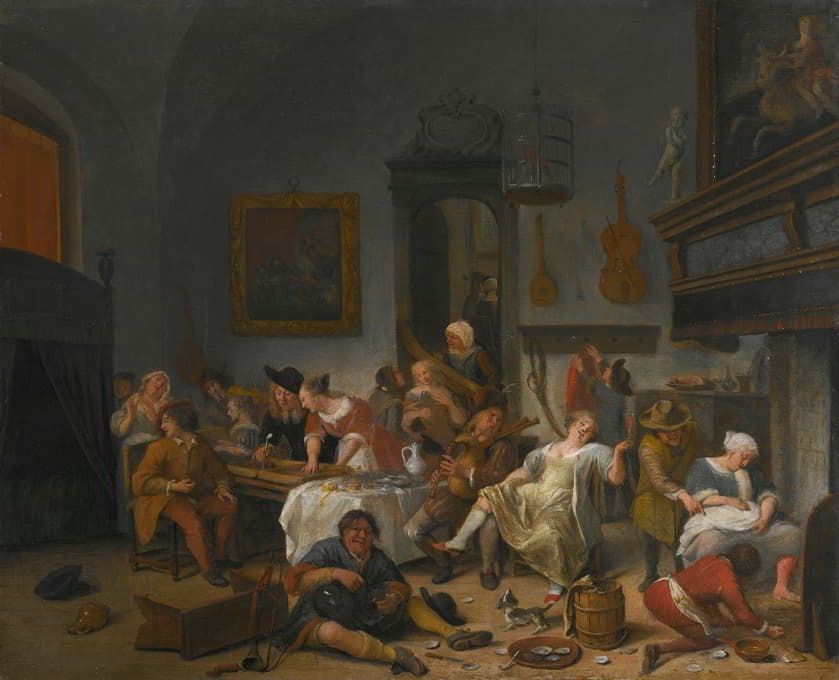 Jan Steen - A Tavern Interior With People Drinking And Music-Making