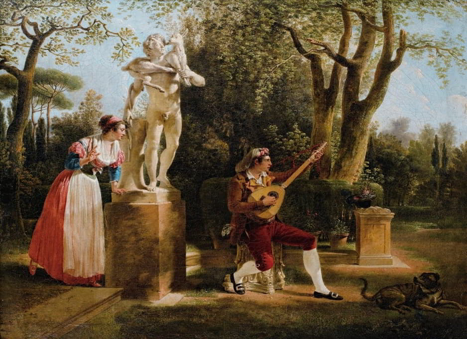 在罗马的一个公园里听吉他演奏的优雅