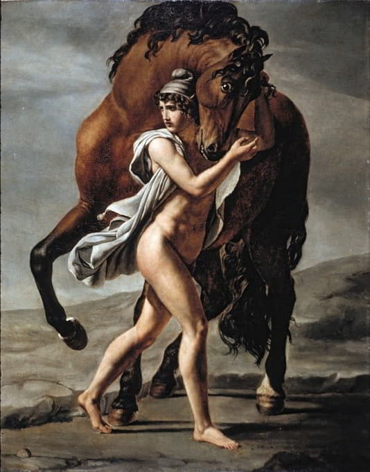workshop of Jacques Louis David - Roman Youth with Horse
