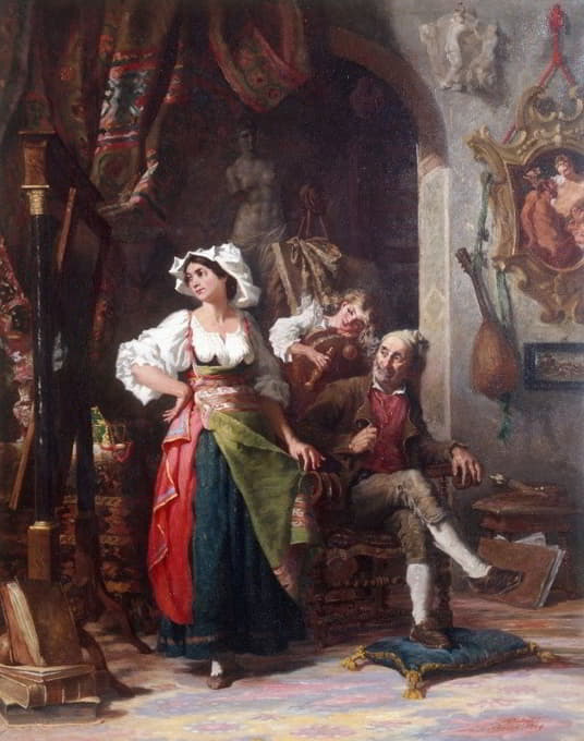 Auguste Dutuit - Modèles dans un atelier, pendant l’absence du peintre