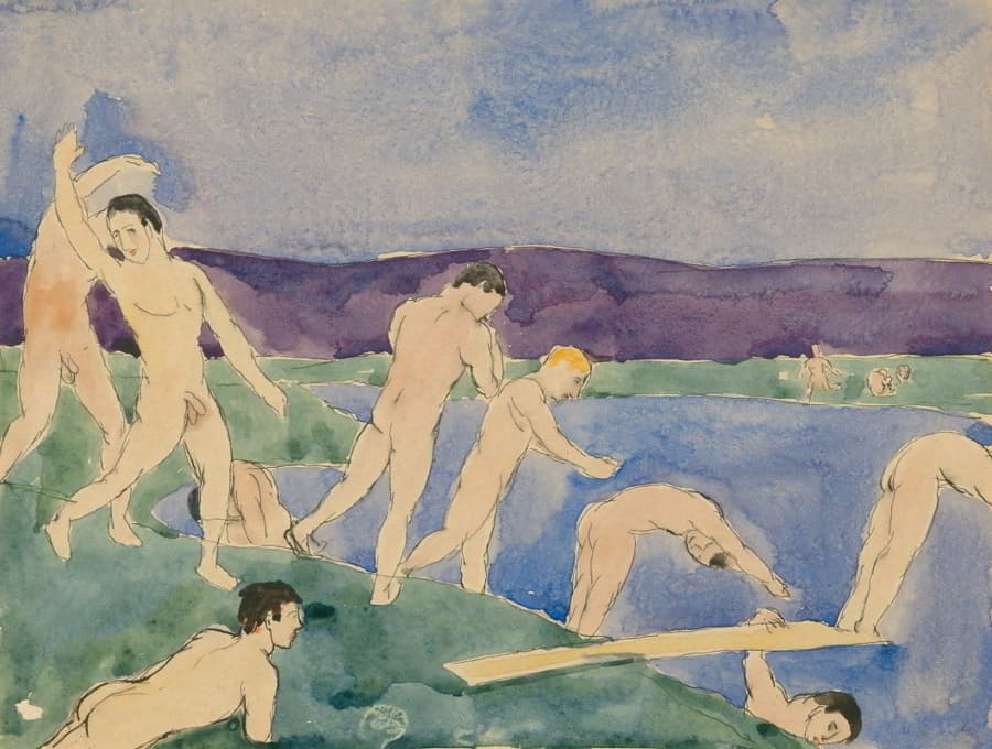 海滩上的十二个裸体男孩