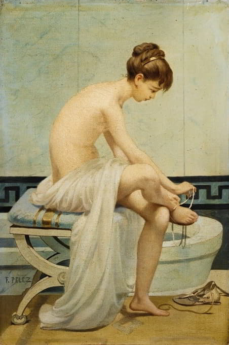 洗澡前，年轻的罗马女孩