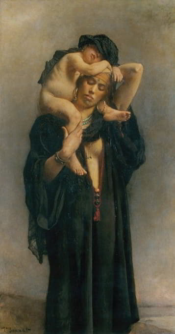 一位埃及农妇和她的孩子