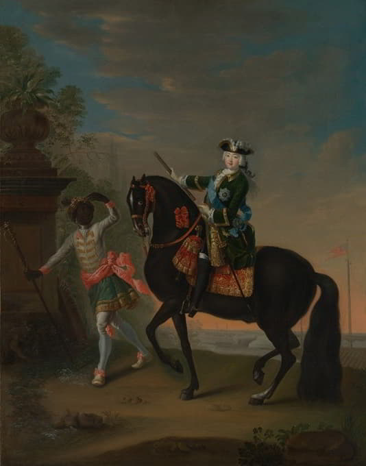 俄国伊丽莎白女皇（1709-1762）骑马，有一名侍从