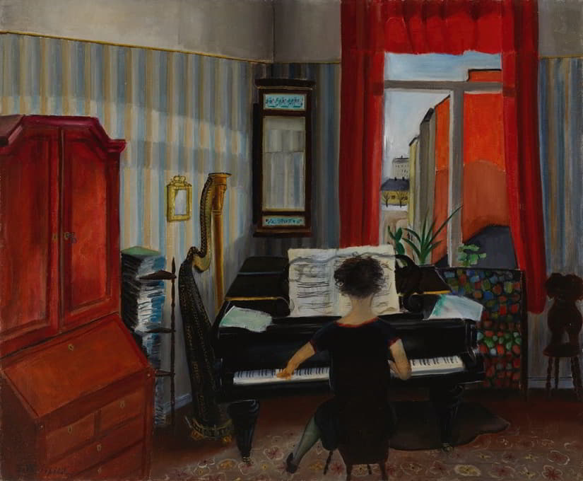 室内，弹钢琴的女人