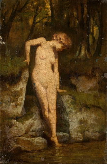 女性裸体对抗风景