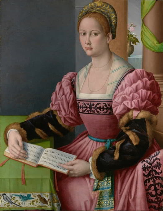 一个拿着一本音乐书的女人的肖像