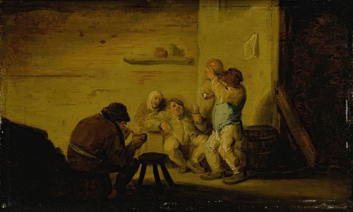 Bartholomeus Molenaer - Peasants drinking and smoking in a tavern