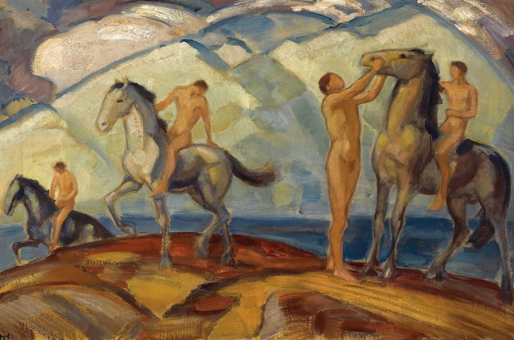 Ludwig von Hofmann - Reiter am Bergsee (Riders At A Mountain Lake)