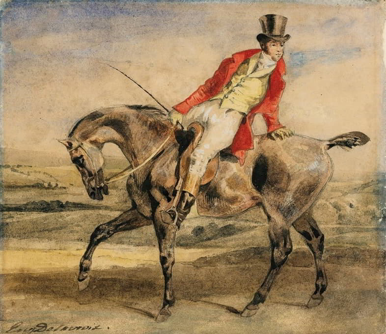 Eugène Delacroix - Horseman wearing a red jacket