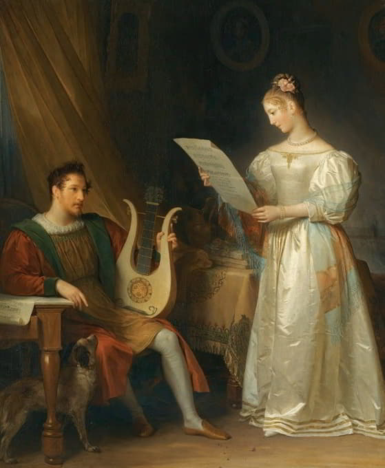 Marguerite Gérard - Interior With A Man Holding A Lyre And A Woman With A Music Score